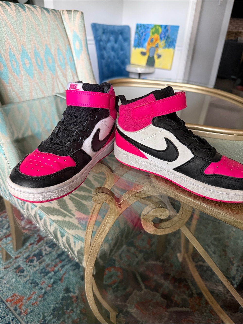 Nike Kids Mid-Top Sneakers in Hot Pink, Black & White
